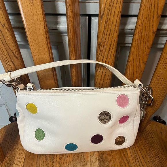 Elegant Coach leather multicolor polka dot Shoulder Bag . White leather. Y2K. - Picture 4 of 6